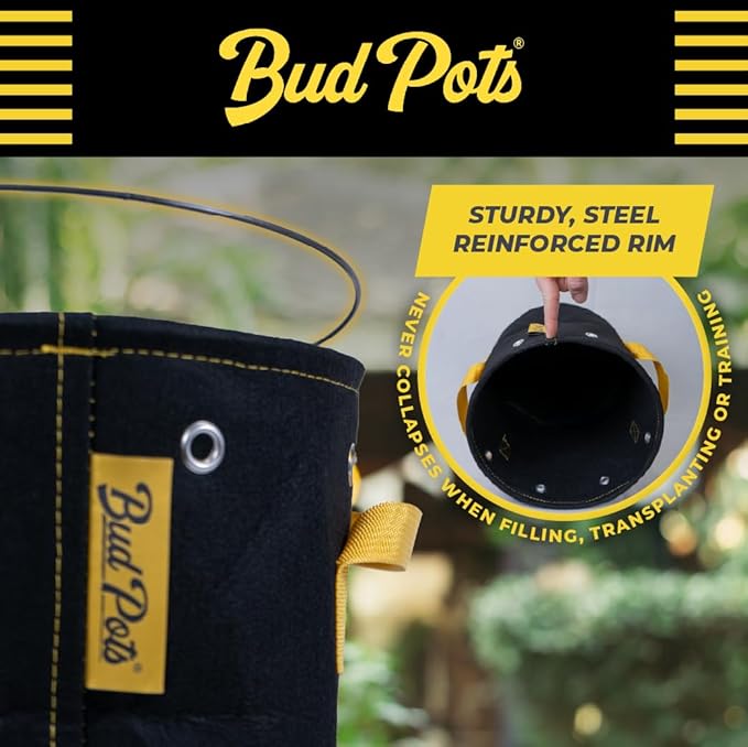 BudPots for Optimal Plant Growth | 15Ga Fabric Pots (56.7L) | 4-Pack | Metal Reinforced Rim - Sturdy & Never Collapses | Promotes Dense & Healthy Roots | Low Stress Training | Reusabe