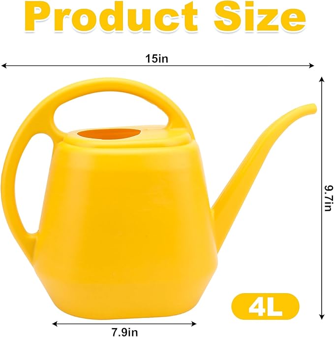 Plastic Watering Can with Long Spout and Handle,1 Gallon Large Watering Cans for Greenhouse,and Indoor,Yellow