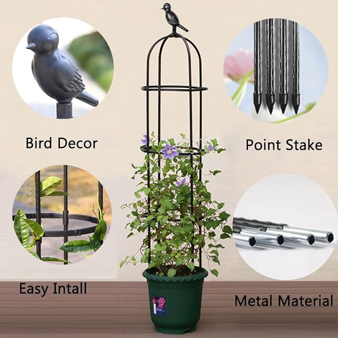 Garden Trellis for Climbing Plants Outdoor, Metal Plant Trellis with PE Coated, Rustproof Plant Support for Flowers Vegetable Vine, Tomato cage for Potted Plants Indoor Outdoor,Lightweight - 1 Pack