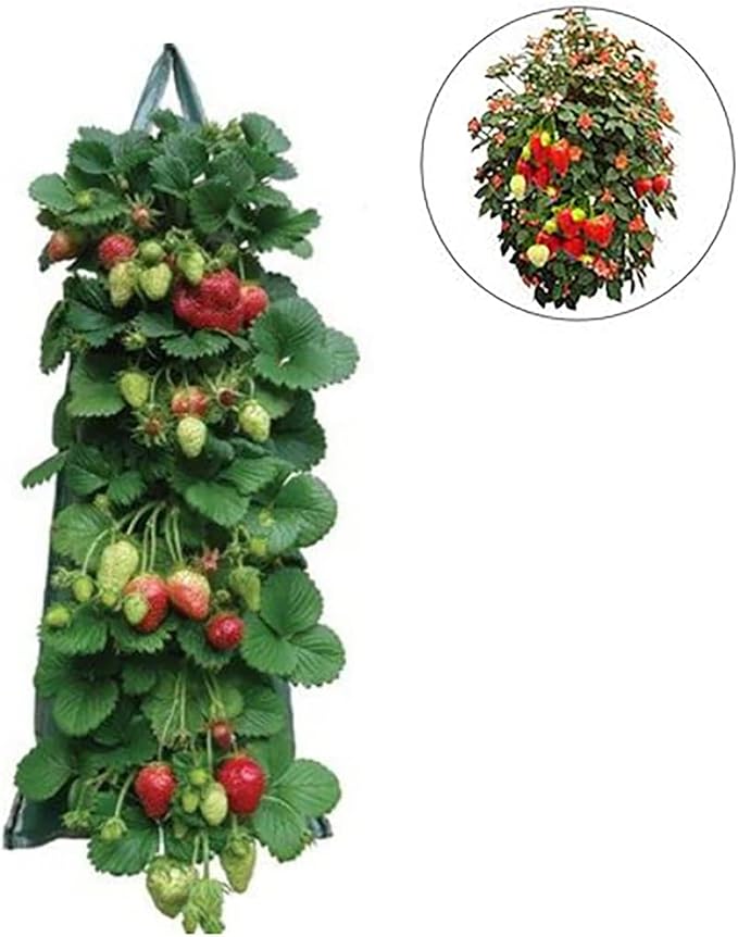 Upside Down Strawberry Planter, Hanging Strawberry Planter, Hanging Grow Bags with 8 Side Pockets & Reinforced Handles, Reusable Vertical Planters for Small Space Gardening (3 PCS)