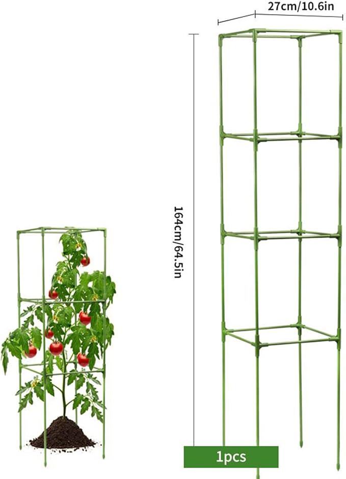 Tomato Cage, Heavy-Duty 64-Inch Square Stakes, 27.0x164.0cm, Cucumber Trellis Cage, Climbing Vegetable Trellis, Easy to Install and Maintain, for Climbing Vegetables, Fruits, and Flowers