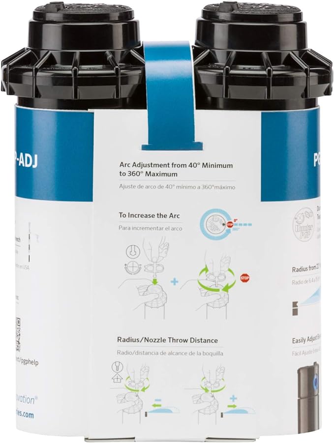 Hunter PGP-ADJ 3/4" Rotor Sprinkler, Adjustable 40°– 360° Arc, Gear Drive, 4" Pop Up Sprinkler, Lawn Irrigation Head, 22–52 ft Spray Distance, Preinstalled 3.0 GPM Nozzle, 2 Pack