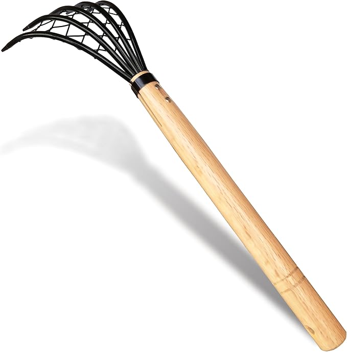 Garden Rake 5-Claw Landscape Dethatcher Thatching Beach Combing Rake for Digging Clam Shell Defoliation Hoe Garden Tool for Loosen The Soil (Orange)
