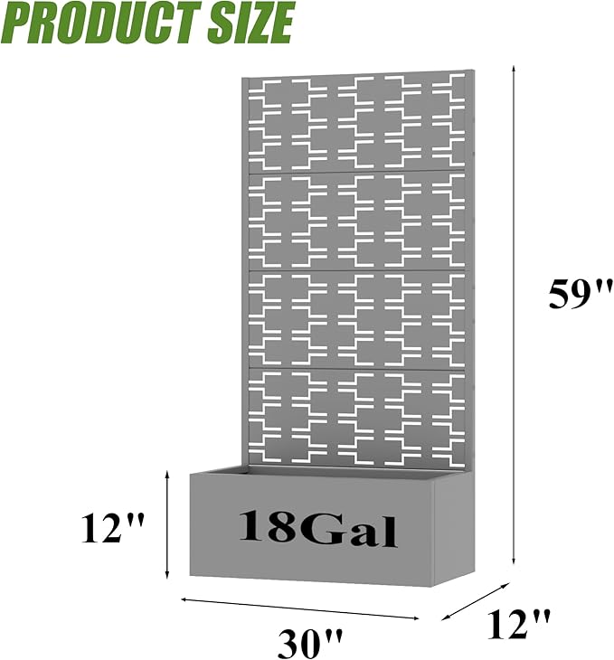 Casaphoria Metal Raised Garden Bed with Trellis, 59"x30"x12" Planter Box for Climbing Plants, Vegetables & Vines, Features Drainage Holes and Privacy Screen, Grey-Brick