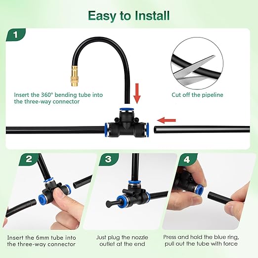 360° Adjustable Mister Drip Irrigation System -Water Trampoline Sprinkler Kit for Kids Summer Fun.50Ft Garden Greenhouse Plant Watering System with 8 Nozzles for Yard, Lawn, Plants