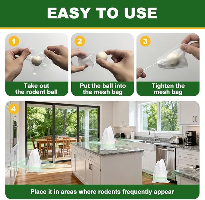 Mouse Rodent Repellent, 12 Pack Peppermint Oil Mice Repellent Balls,Natural Pest Deterrent for Rats, Squirrels,Skunks,Mice,Rodents,Safe for Kids & Pets, Indoor Outdoor Repeller for Home & Car,Garden