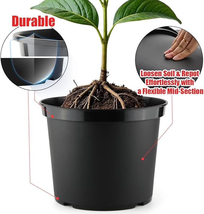 RooTrimmer 3 Gallon Plastic Nursery Pots, 10 Inch Round Plant Pots with Drainage Holes, 10 Pack Planting Pot for Outdoor Indoor Plants, Gardening Gifts for Women, Black
