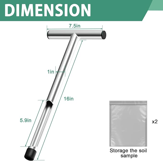 17 Inch Stainless Steel Soil Sampler Probe, Soil Probe for Soil Sampling, T-Style Handle Soil Test Probe, Soil Test Kit for Plant Care, Farm, Lawn Garden