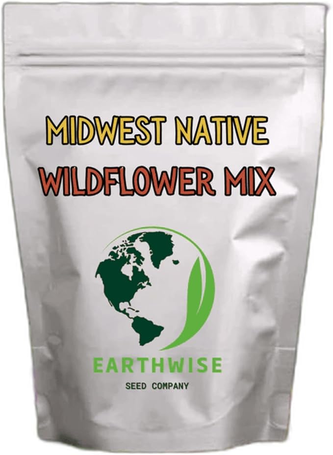 Earthwise Midwest Native Wildflower Seed Mix – Low Maintenance, Organic, Season-Long Blooms, Drought Tolerant, Pollinator Friendly, Pet Safe, Chemical-Free – Covers Up to 1,000 sq ft, 1 lb