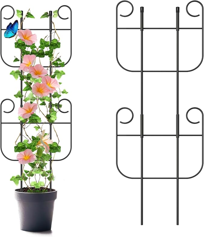 2 Pack Trellis for Climbing Plants Indoor, Expandable Small Metal Trellis for Potted Plants, Flowers Vine Ivy, Sturdy Houseplant Pothos Plant Climber Support