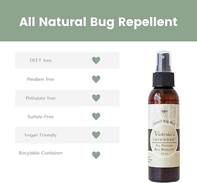 Victoria's Lavender Don’t Bug Me Insect Spray - Natural Insect Spray for Kids - Ideal for Outdoor & Indoor Protection - DEET Free with Essential Oils, Aloe Vera & Eucalyptus - Made in USA – 4 Fl Oz