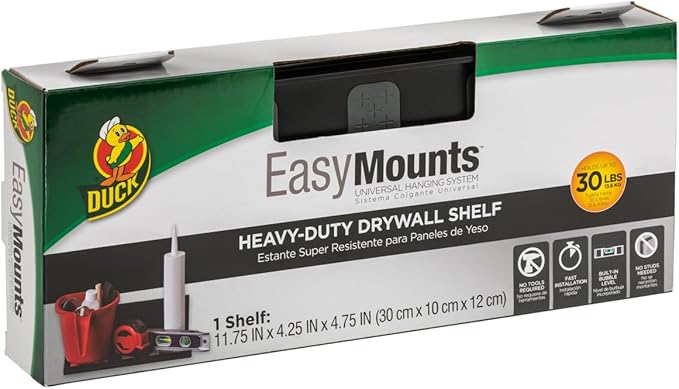 Duck Brand EasyMounts Garage Shelf - Shelving Wall Mount Shelf System for Garage Storage & Organization - Floating Shelves for Workbenches, Tools, Sheds & Shops - 11.75 in x 4.25 in - Black, 3-Pack