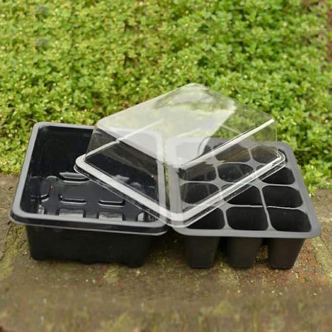 Newooh Seedling Starter Trays Sets， Seed Starter Tray Cells Seed Tray Plant Germination Kit Garden Seed Starting Tray with Dome and Base Plus Plant Tags Hand Tool Kit, Random Color Garden Gift
