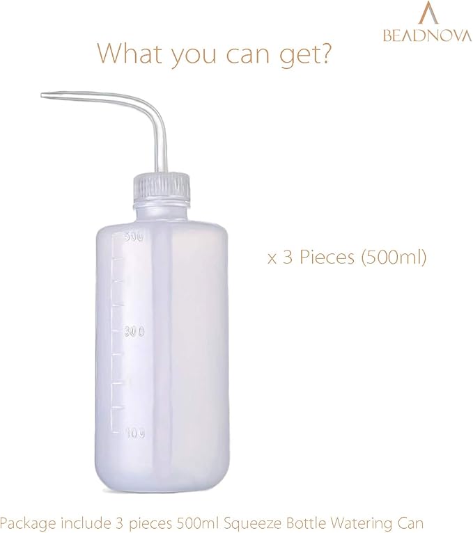 BEADNOVA Irrigation Bottle 500ml 17oz Indoor Plant Watering Can Water Squirt Plastic Rinse Bottle for Eyelash Extensions Eye Wash Tattoo Lab (3pcs)