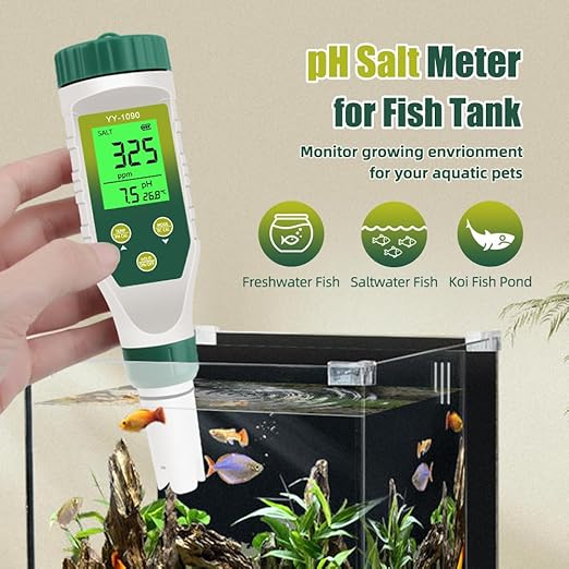 PH Meter & TDS Meter 5 in 1 Water Tester pH/TDS/EC/Salt/Temp Meter,PH Meter for Water with LCD Backlit,pH Tester Digital for Drinking Water.