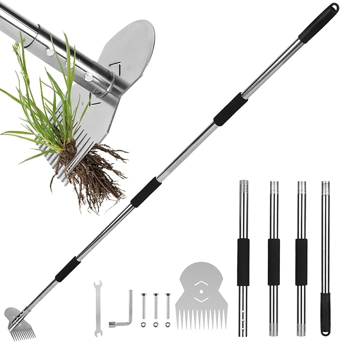 Garden Weed Tool,Portable Gardening Weeder Tool,63" Weeding Tools Gardening Long Handle,Easy Weeding Without Bending or Squatting Down,Suitable for Farm Planting,Gardening(Silver 12 Claws)