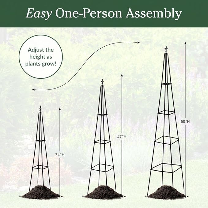 Evergreen Metal Garden Obelisk Trellis for Climbing Plants Outdoor, Indoor Plant Trellis for Potted Plants, Floral Pattern Arch Trellis (Black, 6 ft. Pyramid, Set of 2)