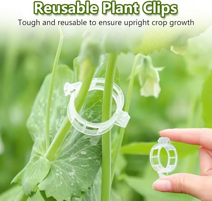 100PCS Plant Support Clips, Plastic Clips for Securing Plants, Plant Fixing Clips for Tomato Vine, Reusable Garden Clips for Climbing Plants, Grape, Vegetable Stems (200, White)