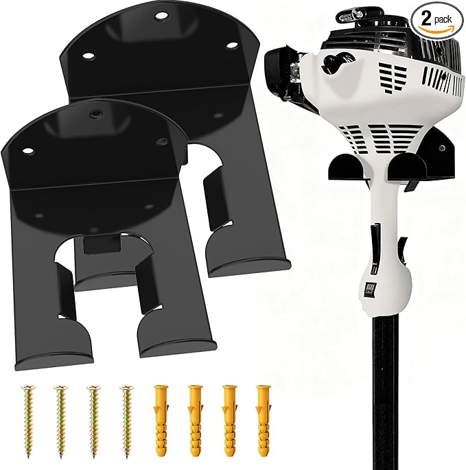 Garage Organizer Wall Hanger - Heavy Duty Garage Storage Trimmer Rack, Garden Power Tool Holder for Weed Whackers, Grass Trimmer, Hedge Trimmer, Grass Trimmer, Garage Tools, 2 Pack(Black)