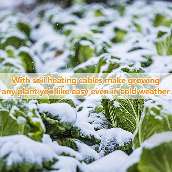 118Ft Soil Heating Cable with Thermostat, Rubber Heated Warming Cable for Seed Starting, Outdoor Greenhouse, Cold Frame & Garden Beds, Plant Root Winter Protection Kit Includes Ground Stakes