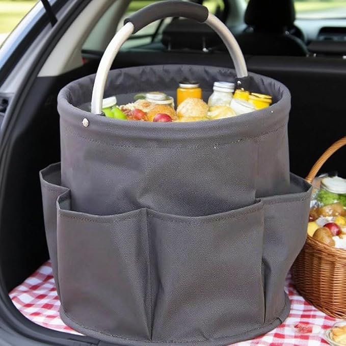 Gardening Tote Bag,Foldable Garden Tool Storage Bag Tool Organizer with 6 Exterior Pockets Wear-resistant & Reusable for Camping Picnicing Gardening Yard Lawn Work (Green)