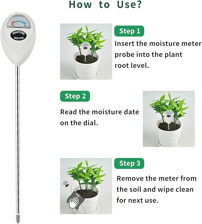 Soil Moisture Meter, Long Probe Soil Moisture Monitor for House Plants, Soil Hygrometer Moisture Sensor for Indoor & Outdoor, Garden, Farm, Lawn Plant Care, No Battery Needed(White)