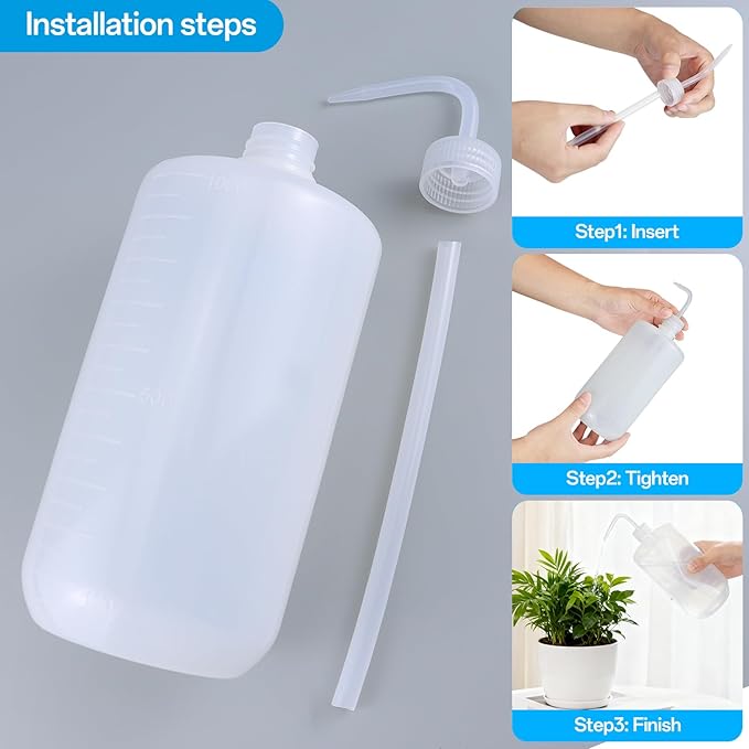 Wash Bottles 250ml/500ml/1000ml Plastic Squeeze Bottle with Scale Labels Watering Tools for Indoor Plants Cleaning Washing, White, Polyethylene Material (1000ml)