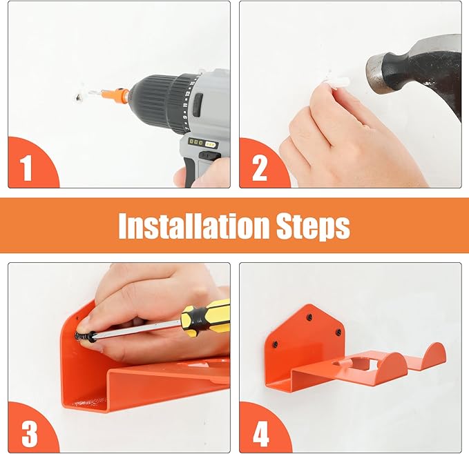 1 Pack Weed Eater Hanger Wall Mounted Weedeater Garage Trimmer Rack Heavy Duty Garden Tool Hanger Steel Weed Whackers Holder Organizer Hooks for Grass Garden Tools (Orange)