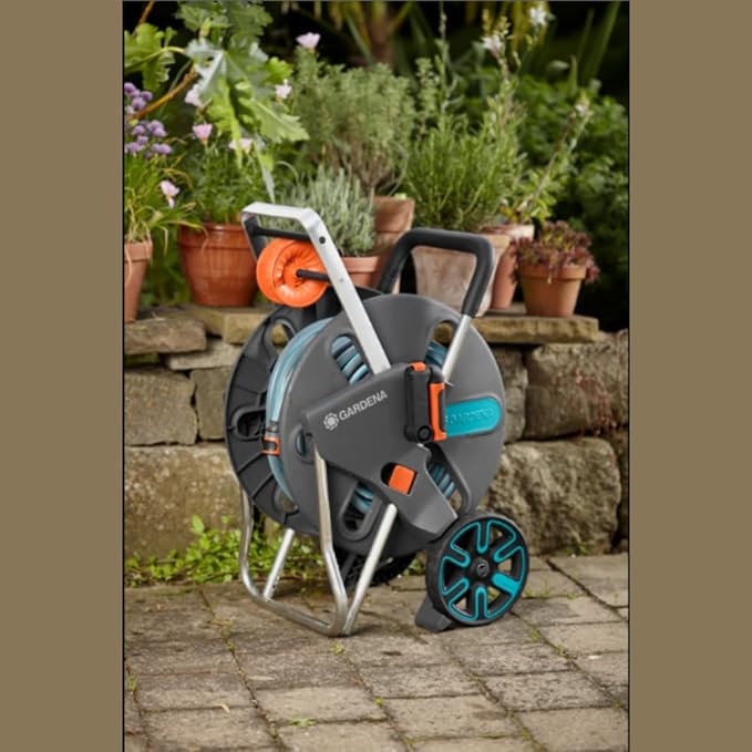 GARDENA (18520) CleverRoll (1/2" Large) Frost-Proof Hose Cart with Hose Guide, Comfortably fits 250' - 1/2” Hose, for Convenient Hose Storage and Watering, Hose Not Included