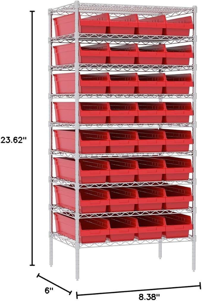 Akro-Mils 30084 Plastic Nesting ShelfMax Storage Bin Box, 24x8x6-Inch, Red (6-Pack)