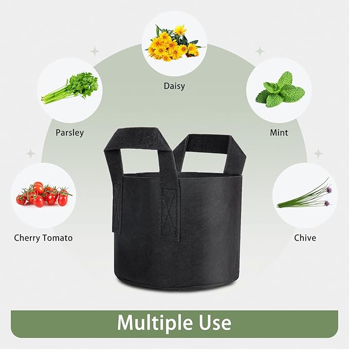 GreatBuddy 3 Gallon Grow Bags 24-Pack, Thick Fabric Pots for Plants, Sturdy Handles & Reinforced Stitching, Labels Included, Black