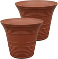 The HC Companies 12 Inch Sedona Round Self Watering Planter Pots, Lightweight UV-Resistant Plastic Indoor & Outdoor Planters, 2-Pack Flower Pots for Garden & Home Decor, Clay
