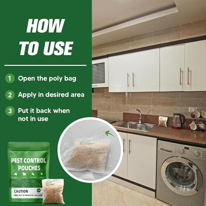Pest Control Pouches, Mouse Repellent, Rodent Repellent Indoor, Mice Repellant, Peppermint to Repel Spider, Roach & Ant, Rat Deterrent for House, Keep Mice Away, Covers up to 120 sq ft-8P