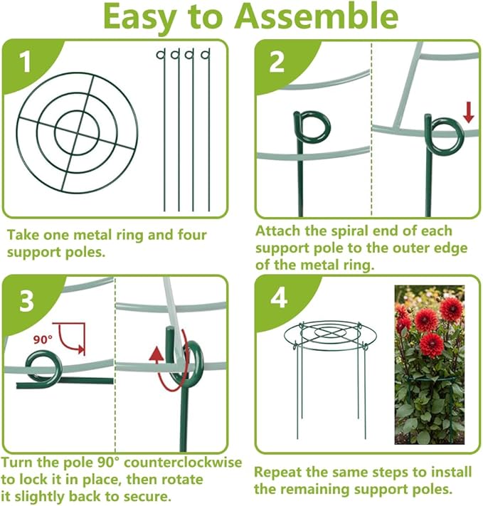 DAYUMKOU 8 Pack Peonies Cages and Supports, 11.5" Wide x 16" High Plant Support Stakes, 4 Legs Plant Cages & Supports with Removable Grid for Peonies Roses Tomato Hydrangea Strawberry