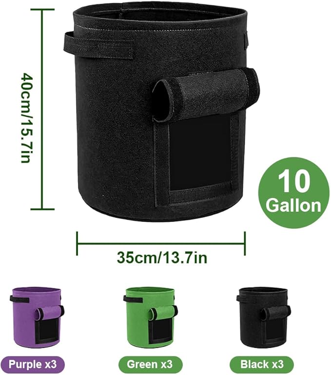 9 Pack Grow Bags Bulk Heavy Duty Thickened Fabric Pots Nonwoven Plant Bags with Handles, Breathable Plant Growing Containers Bags for Garden Fruit Vegetable Flower 3 Color (10 Gallon)