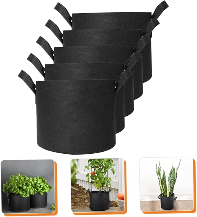 BESPORTBLE 5pcs Non-Woven Planting Bags Breathable Nursery Pouches for Vegetables and Flowers Reusable Garden Grow Bags Excellent Airflow for Balconies and Yards