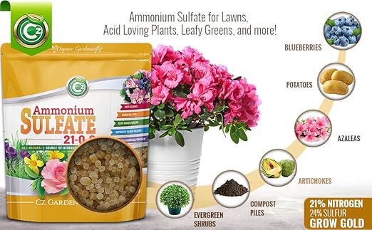 Ammonium Sulfate Fertilizer AMS 21-0-0 +24% Sulfur - Made in USA Plant Food for Fruit, Vegetables, Acid Loving Plants Soil Acidifier to Lower pH in Alkaline Soil