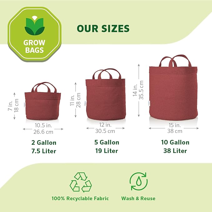 Coolaroo 4-Pack 5 Gallon Heavy Duty Plant/Vegetable/Herb/Fruit Breathable Fabric Grow Planter Pot Bags with Handles, Brick