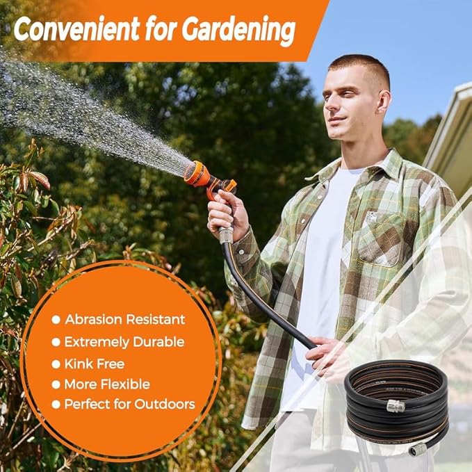 Giraffe Tools Garden Hose 5/8", Custom Length, Heavy Duty, No Kink, Flexible, Rubber Garden Hose, Leakproof Water Hose, 75ft Male Female Fittings, 600 Burst PSI