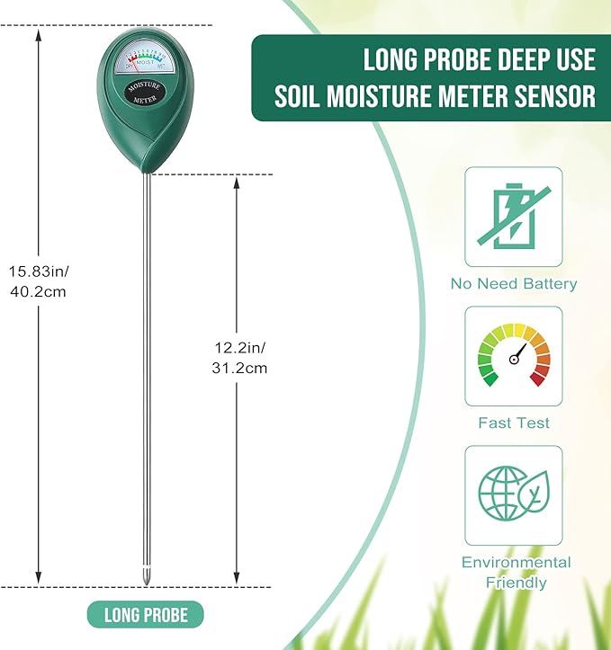 4 Pack Soil Moisture Meter 15.8 Inch Long Probe Deep Use Soil Moisture Meter Sensor Plant Water Meter Soil Tester Test Kit for Garden Yard Lawn Farm Indoor Outdoor Use