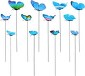 12pcs Decorative Butterfly Plant Stakes, 9.8in Lifelike Butterfly Garden Stakes PVC Waterproof Flower Pot Decorations for Garden Lawn Patio Indoor Outdoor Yard Planter Art Decor (Blue)