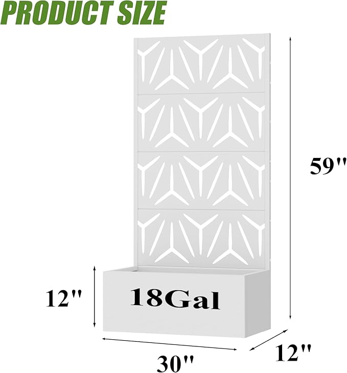 Casaphoria Metal Raised Garden Bed with Trellis, 59"x30"x12" Planter Box for Climbing Plants, Vegetables & Vines, Features Drainage Holes and Privacy Screen, White-Star