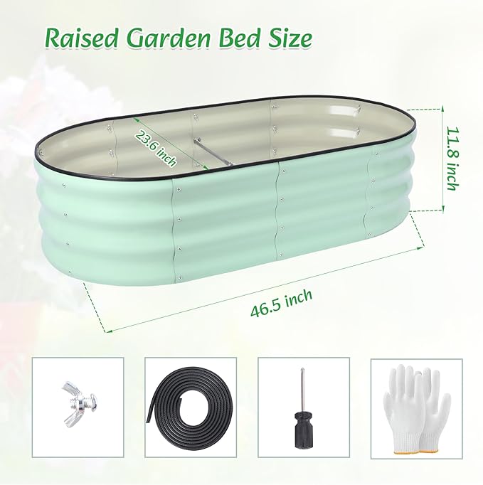Galvanized Raised Garden Bed Kits Outdoor Metal Raised Planter Bed for Vegetables Flowers Ground Planter Box-Olive Green, 46.5 x 23.6 x 11.8 in