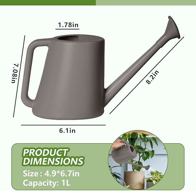ZXJ Grip Plant Watering Can - for Indoor and Outdoor Home Garden Plants - with Long Spout - Grey - 1/2 Gallon