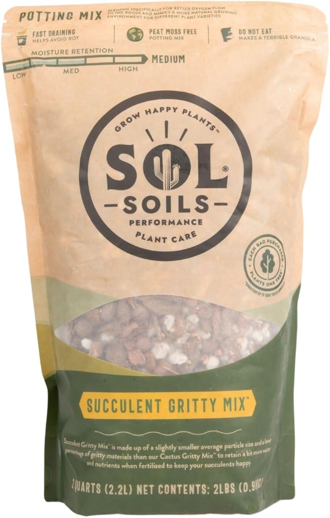 Sol Soils Succulent Gritty Mix - Fast Draining, Peat Moss Free, Perlite - 2 Quarts - Coconut Husk, Pumice