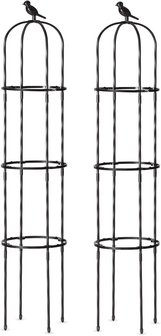 FOLLOOK Garden Obelisk Trellis for Climbing Plants Outdoor, Lightweight Climbing Plant Support Flower Roses Clematis Vegetable Light Vines Round Trellis for Raised Garden Bed Planter, Black, 2 Pack