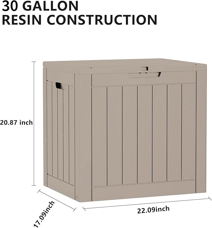 30-Gallon Outdoor Storage Box, Waterproof Deck Box for Patio Cushions, Garden Tools, Pool Accessories, Lockable Outside Storage Bin for Backyard & Deck (Grey)