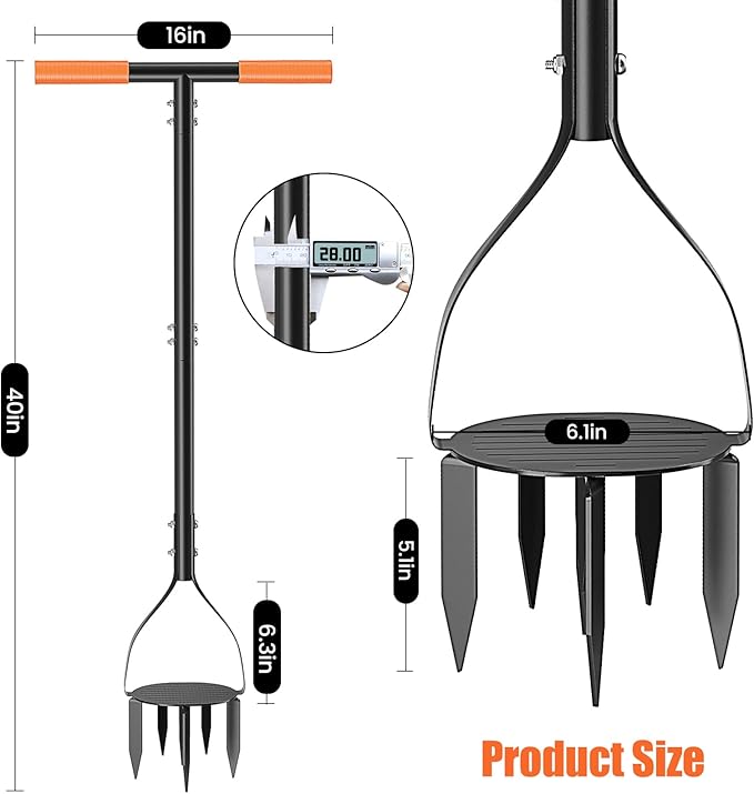 Luvenia Hand Tiller Cultivator with 5.1 Inch Deep 8 Steel Teeth, Manual Soil Tiller Garden Tool 40 Inch with Anti-Slip Pedal，Garden Claw for Weeding, Planting Aerating, Mixing Soil