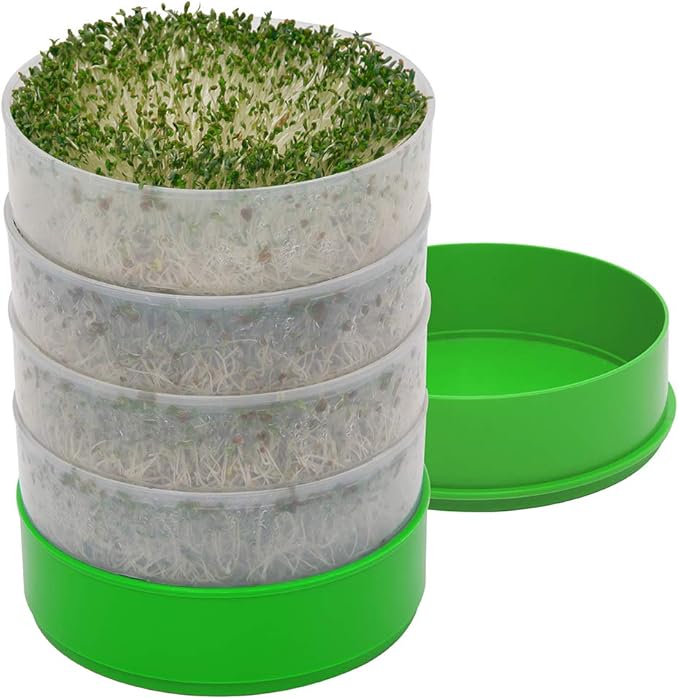 KITCHEN CROP Deluxe Seed Sprouter with 4 Growing Trays and 1 Seed Packets, (Alfalfa Seeds) Easily Grow Sprouts Indoors for a Healthy Lifestyle