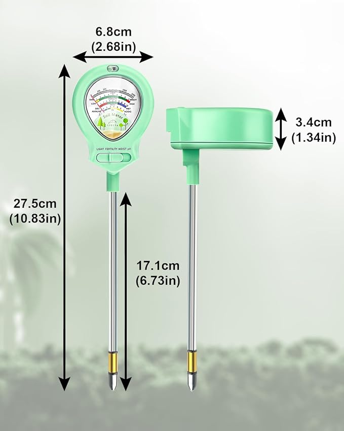 2024 Upgraded Soil Moisture Meter for Plants, Soil pH Meter, 4-in-1 Soil Tester for Light/Moisture/pH/Fertility, Plant Water Meter for Garden, Lawn, Greenhouse, Indoor & Outdoor